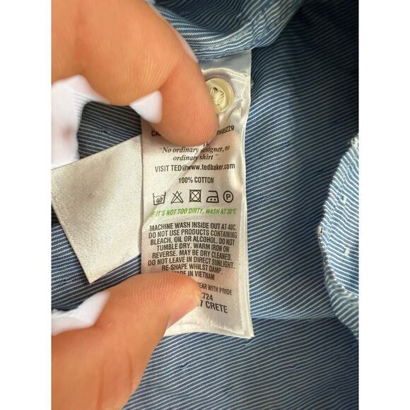 Ted Baker Endurance Men's Blue Long Sleeves Button Down Shirt Size 34/35 - Picture 2 of 5